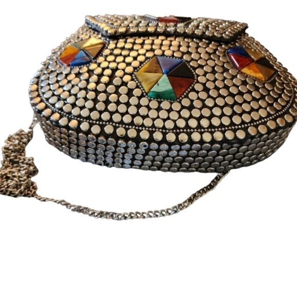 Handmade Multicolored textured metal clutches color silver - Picture 5 of 5